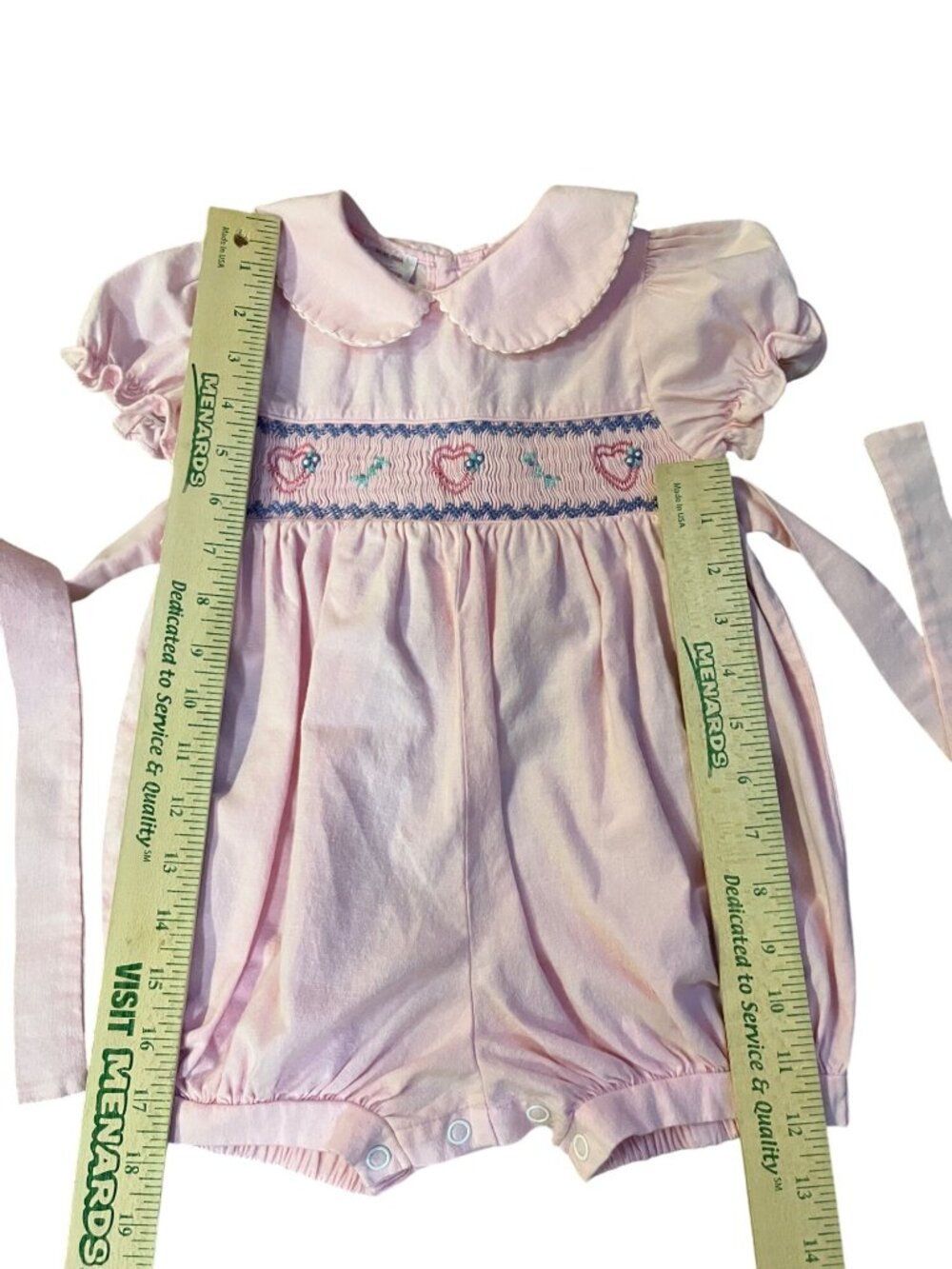Vintage Allison Ann 24M Pink Smocked Bubble Romper Hearts Flowers Used - Picture 12 of 13